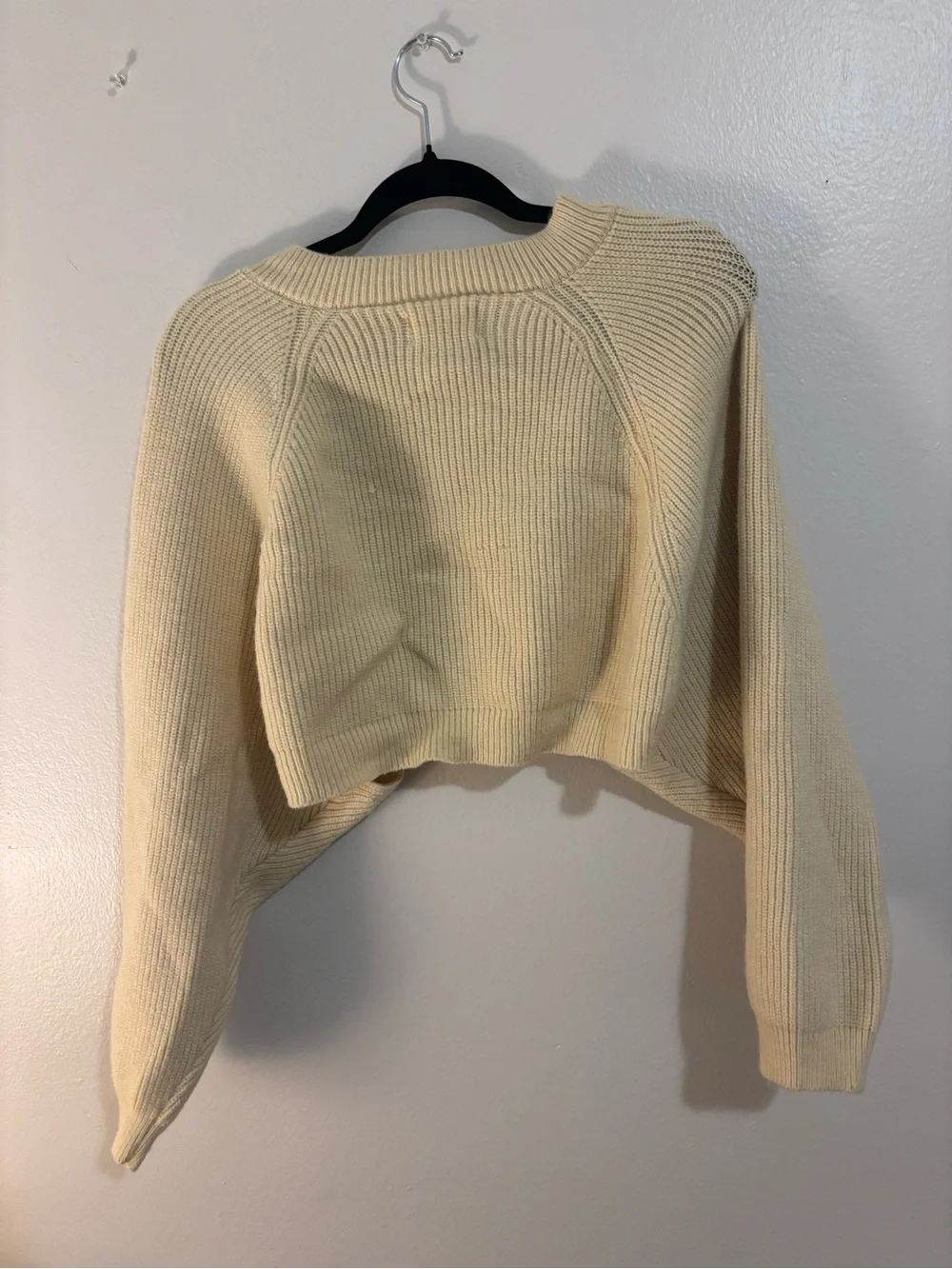 Free People Cropped Open-Front Cream Knit Cardigan